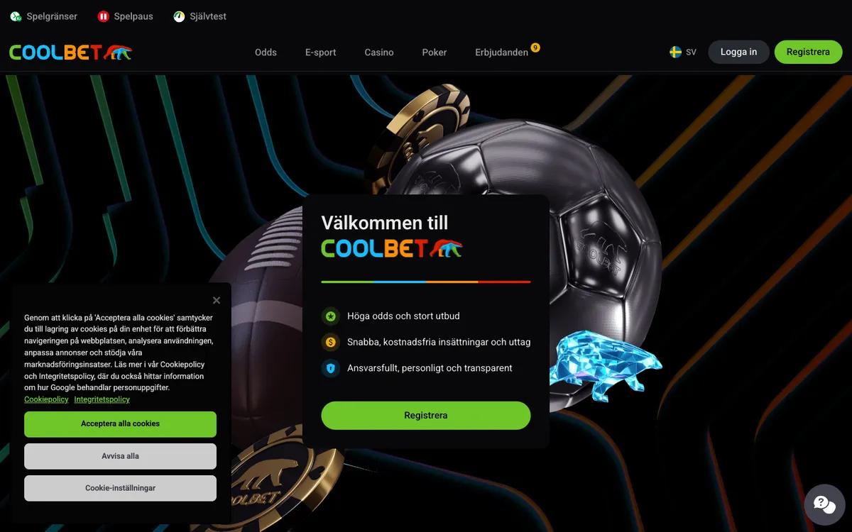 Coolbet Casino — «Главная», снято из страны Швеция