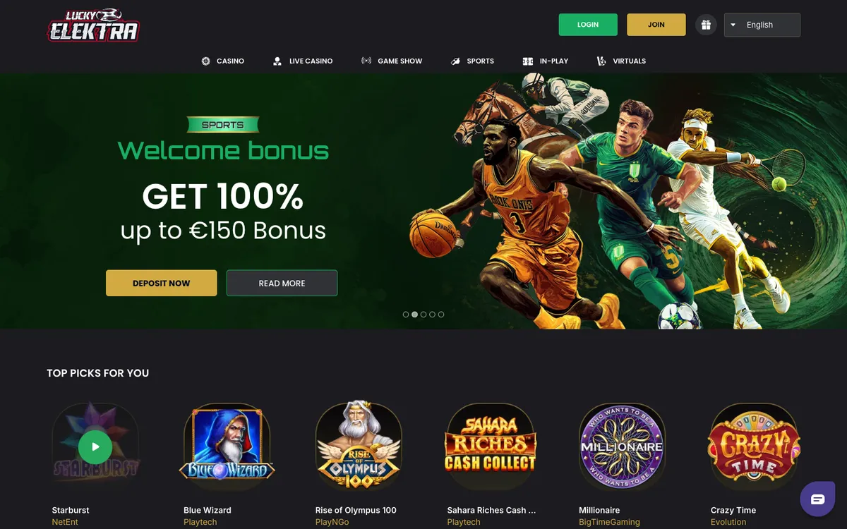 LuckyElektra Casino — Home page, captured from France