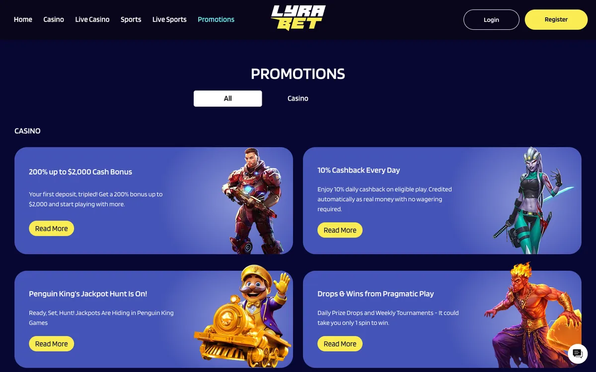 LyraBet Casino — Promotions, captured from New Zealand