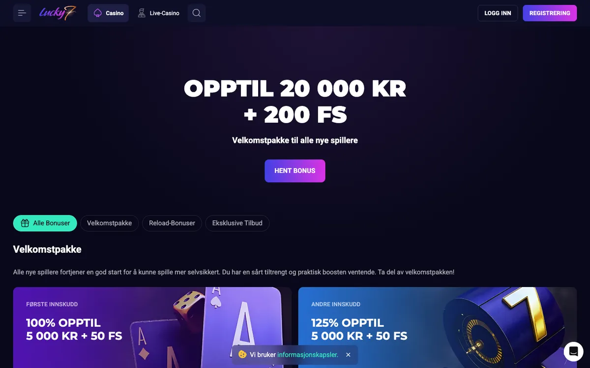 Lucky7even Casino — Promotions, captured from Norway