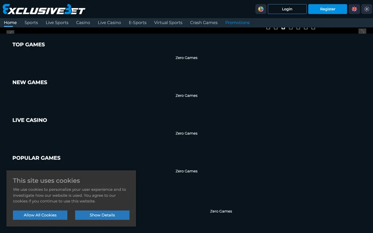 ExclusiveBet Casino — «Главная», снято из страны Республика Корея