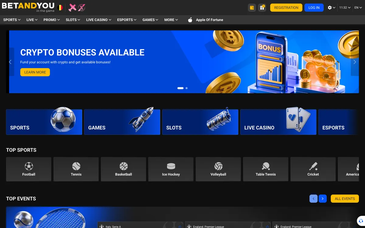 Betandyou Casino — Home page, captured from Belgium