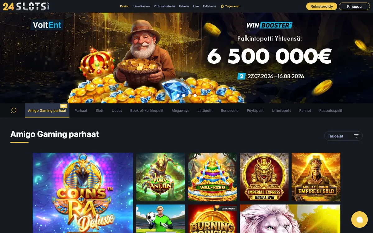 24Slots Casino — Home page, captured from Finland