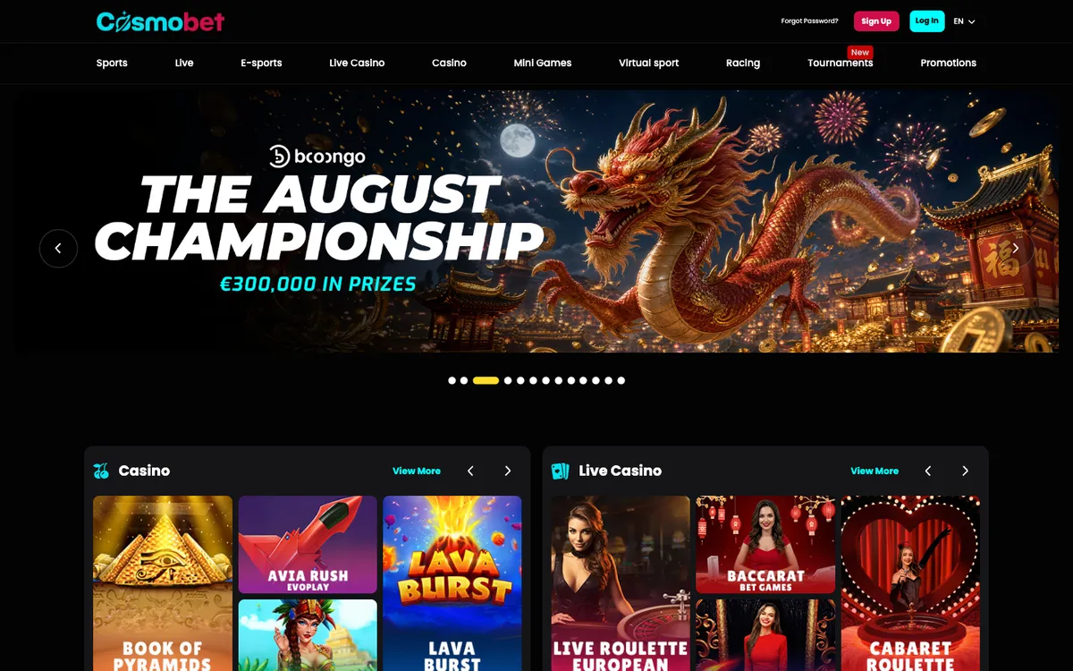 Cosmobet Casino — Home page, captured from United Kingdom