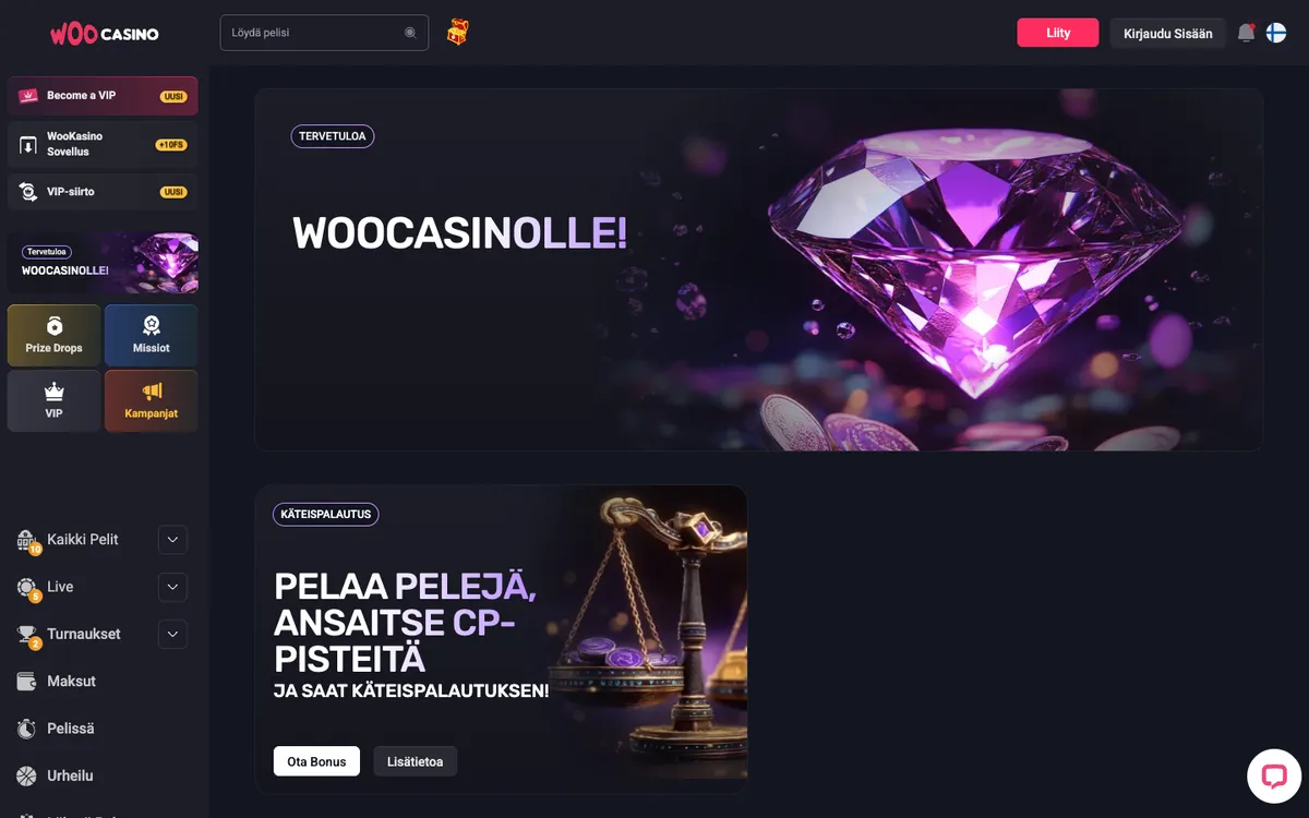 Woocasino — «Акции», снято из страны Финляндия