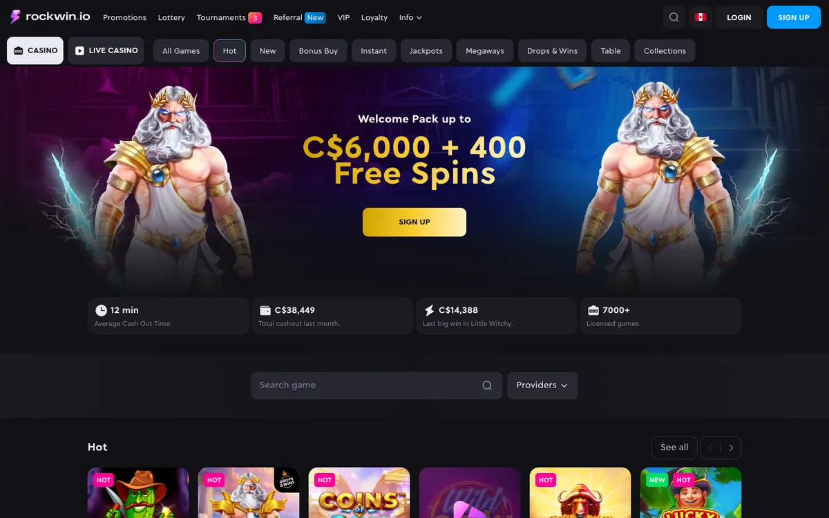 Rockwin Casino — «Главная», снято из страны Канада
