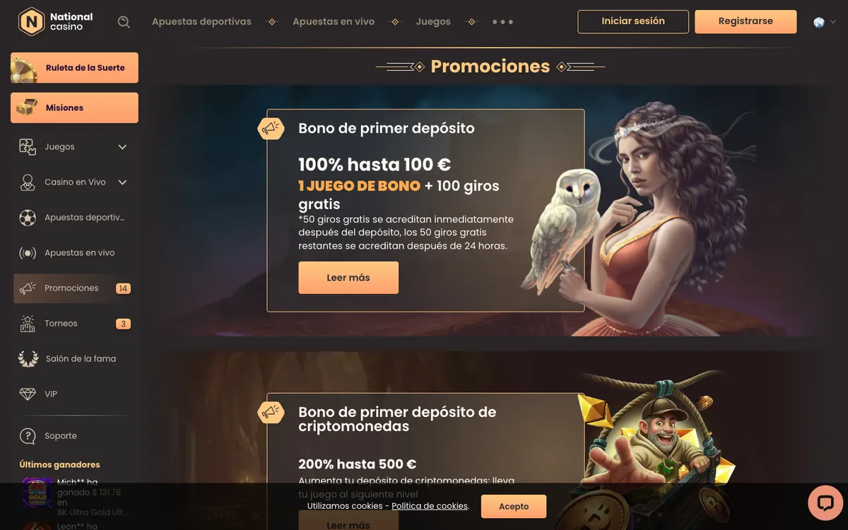 National Casino — Promotions, captured from Mexico