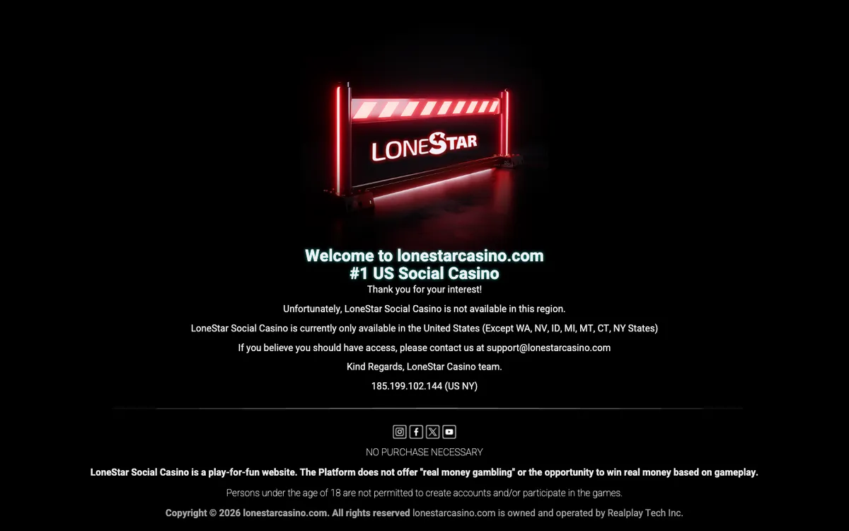LoneStar Casino — Home page, captured from United States