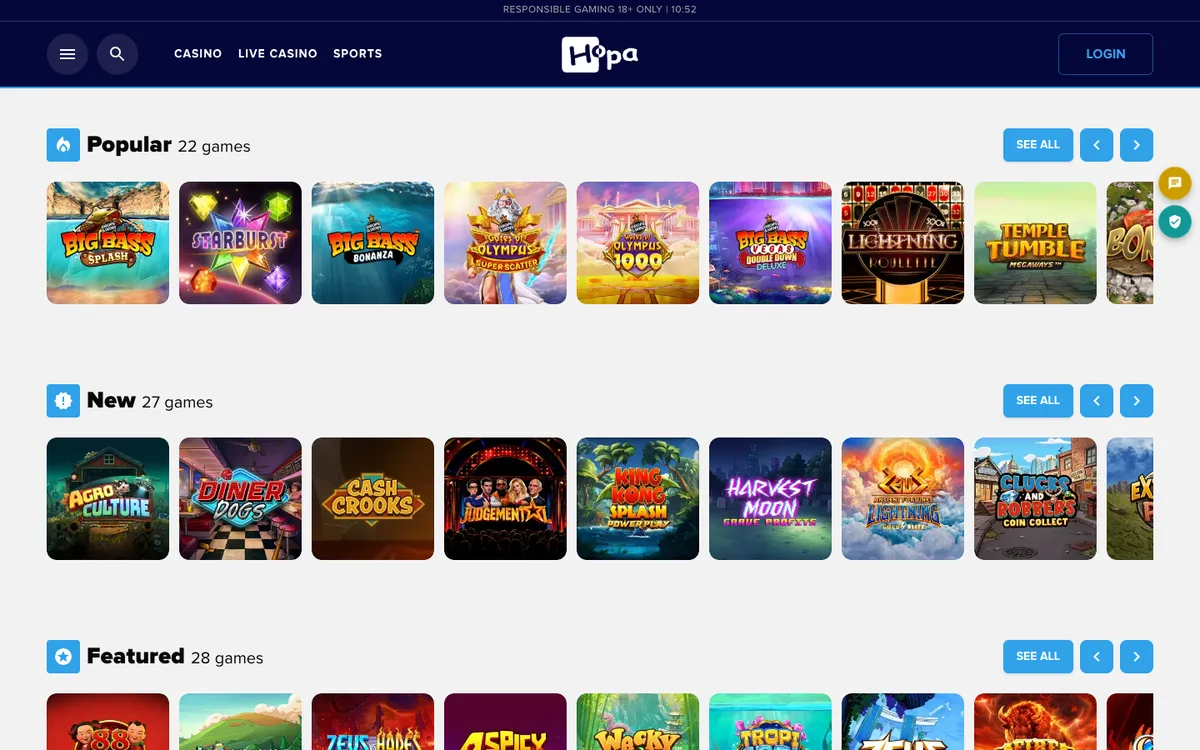 Hopa Casino — «Главная», снято из страны Канада