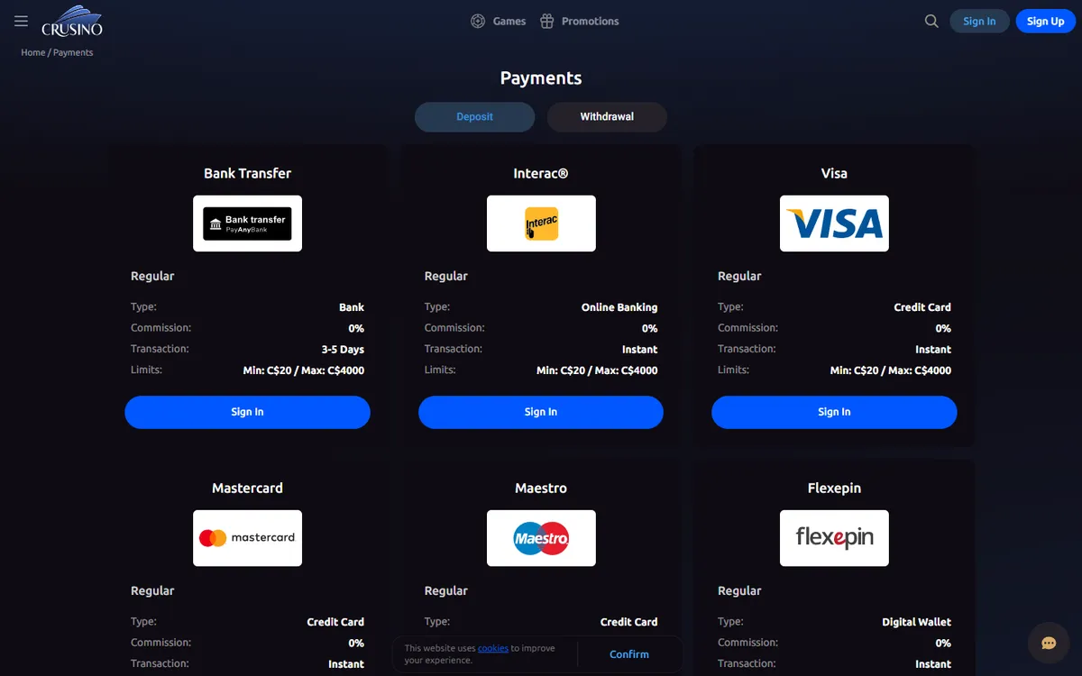 Crusino Casino — «Платежи», снято из страны Канада