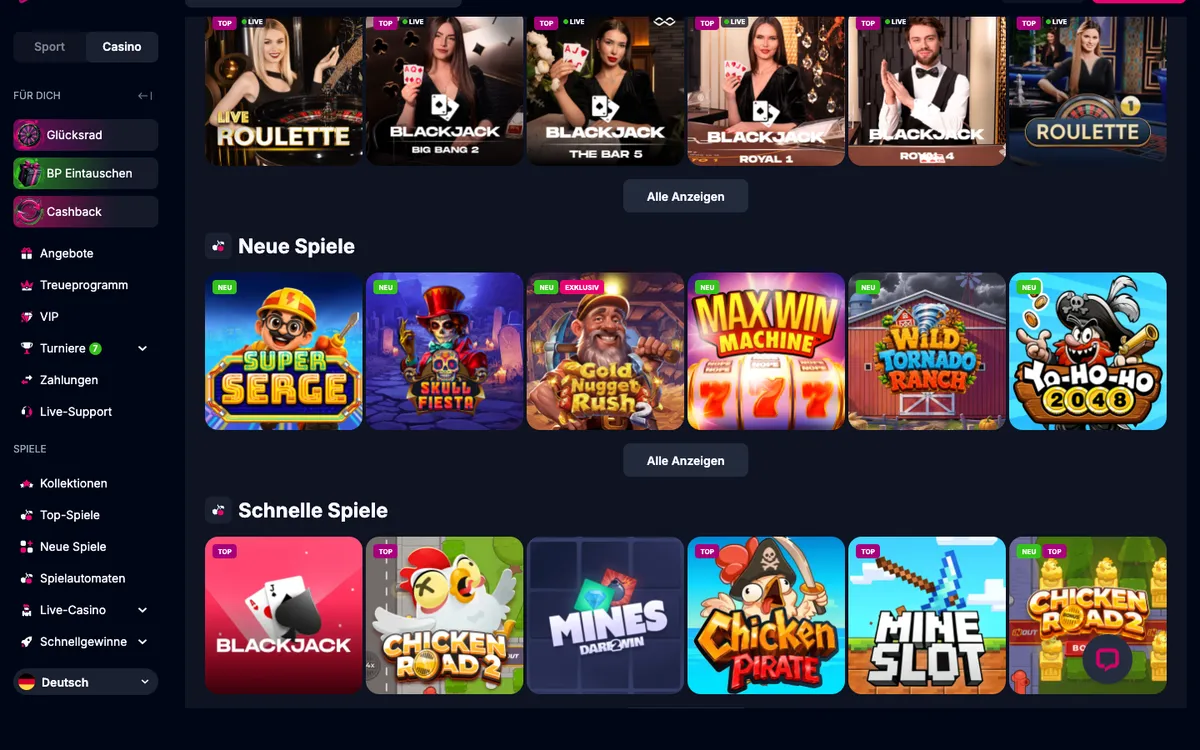 Betsio Casino — Home page, captured from Austria