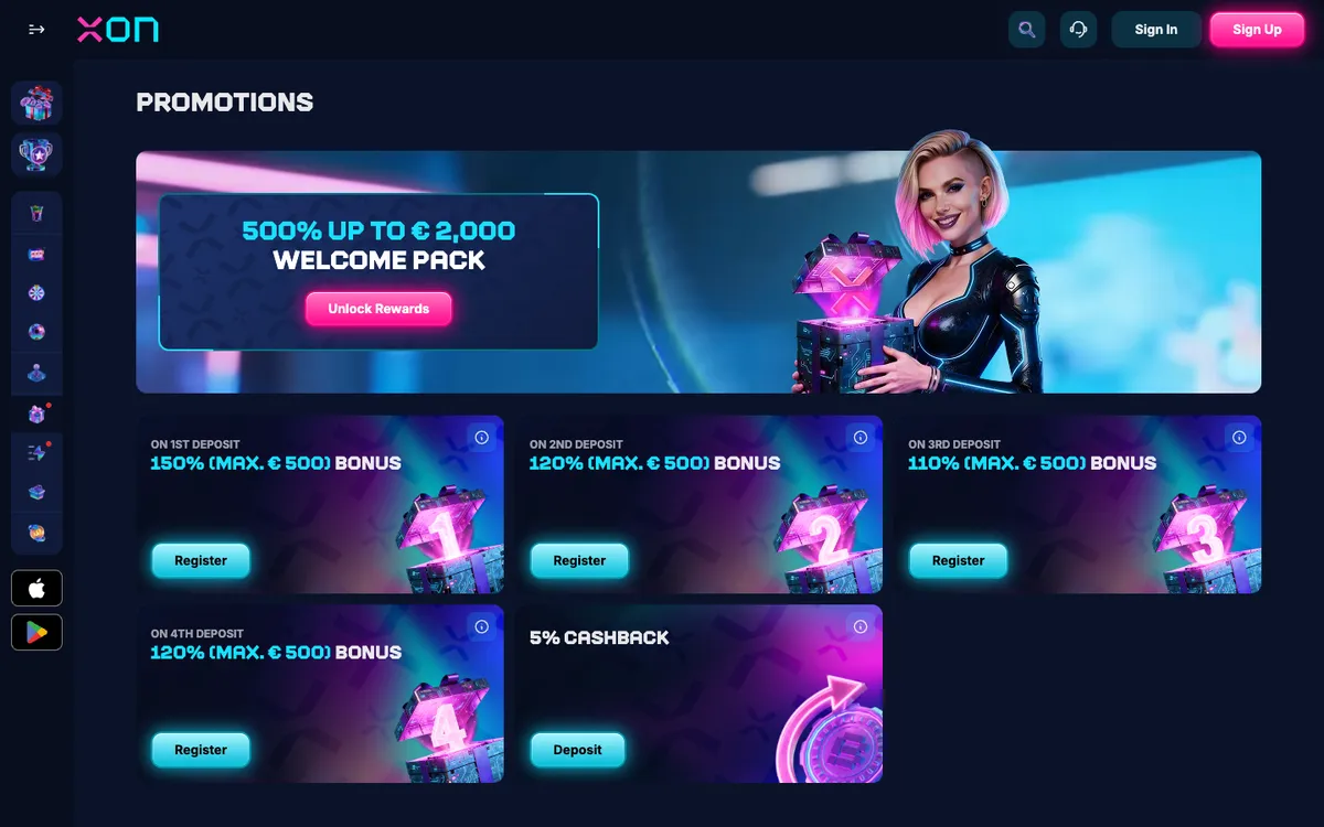 Xon Bet Casino — Promotions, captured from Belgium