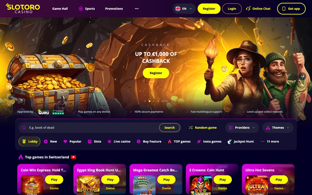 Slotoro Casino — «Главная», снято из страны Швейцария
