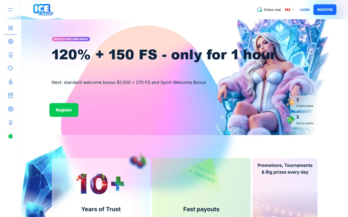 Ice Casino — Home page, captured from Canada