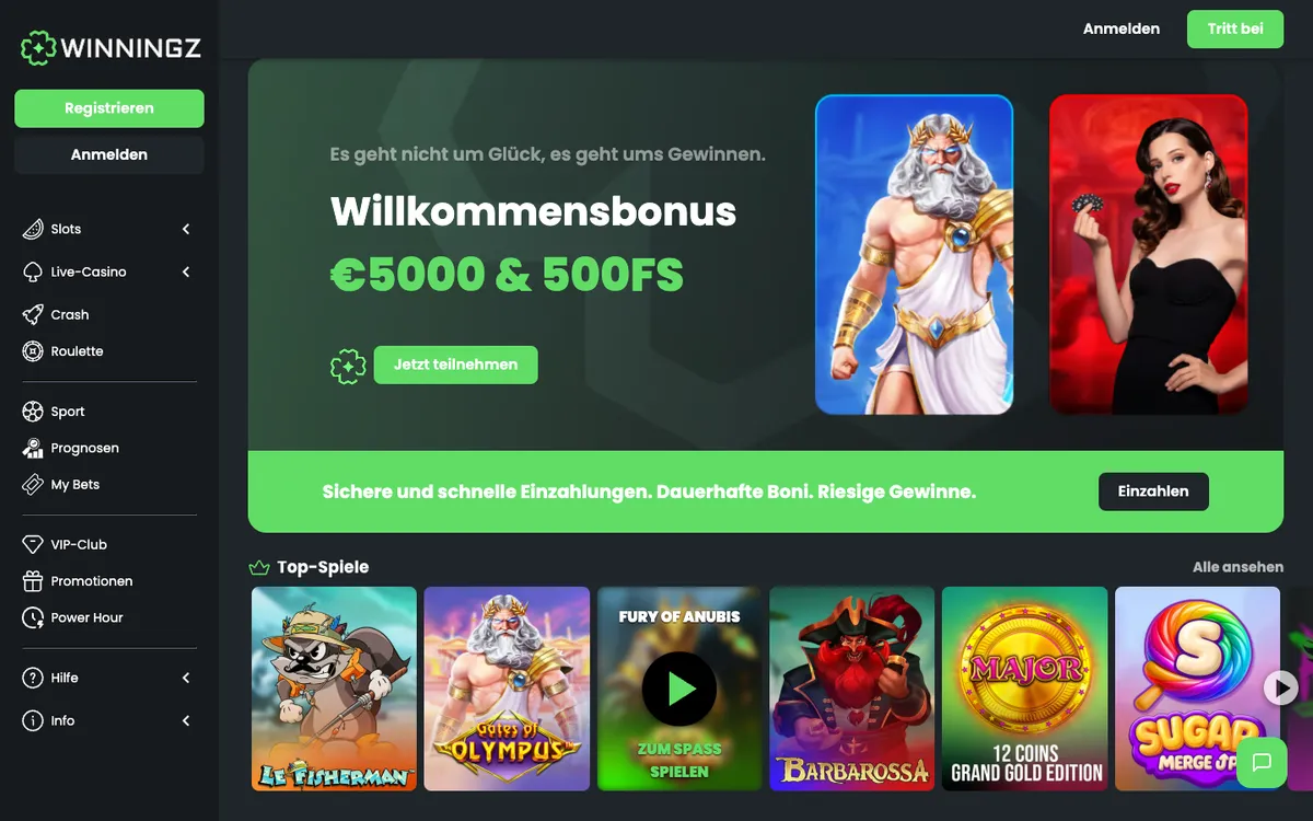 Winningz Casino — «Главная», снято из страны Германия