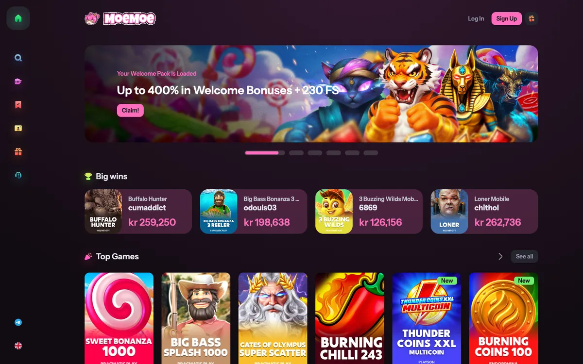 MoeMoe Casino — «Главная», снято из страны Норвегия