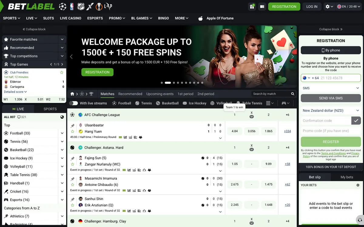 BetLabel Casino — Home page, captured from New Zealand