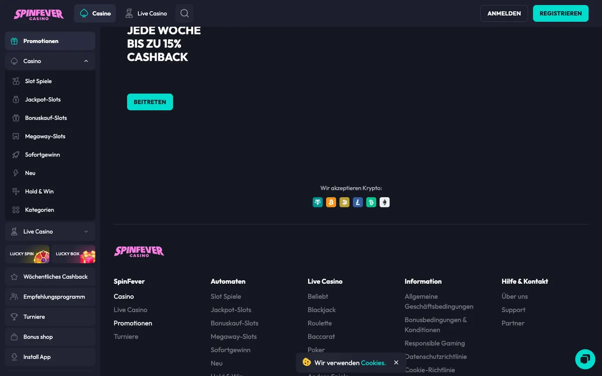 SpinFever Casino — Promotions, captured from Germany