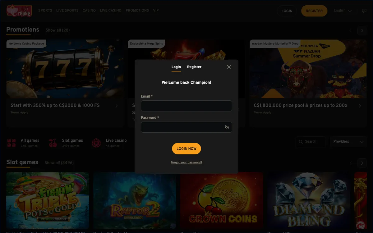 Lucky Trunk Casino — Sign-up, captured from Canada