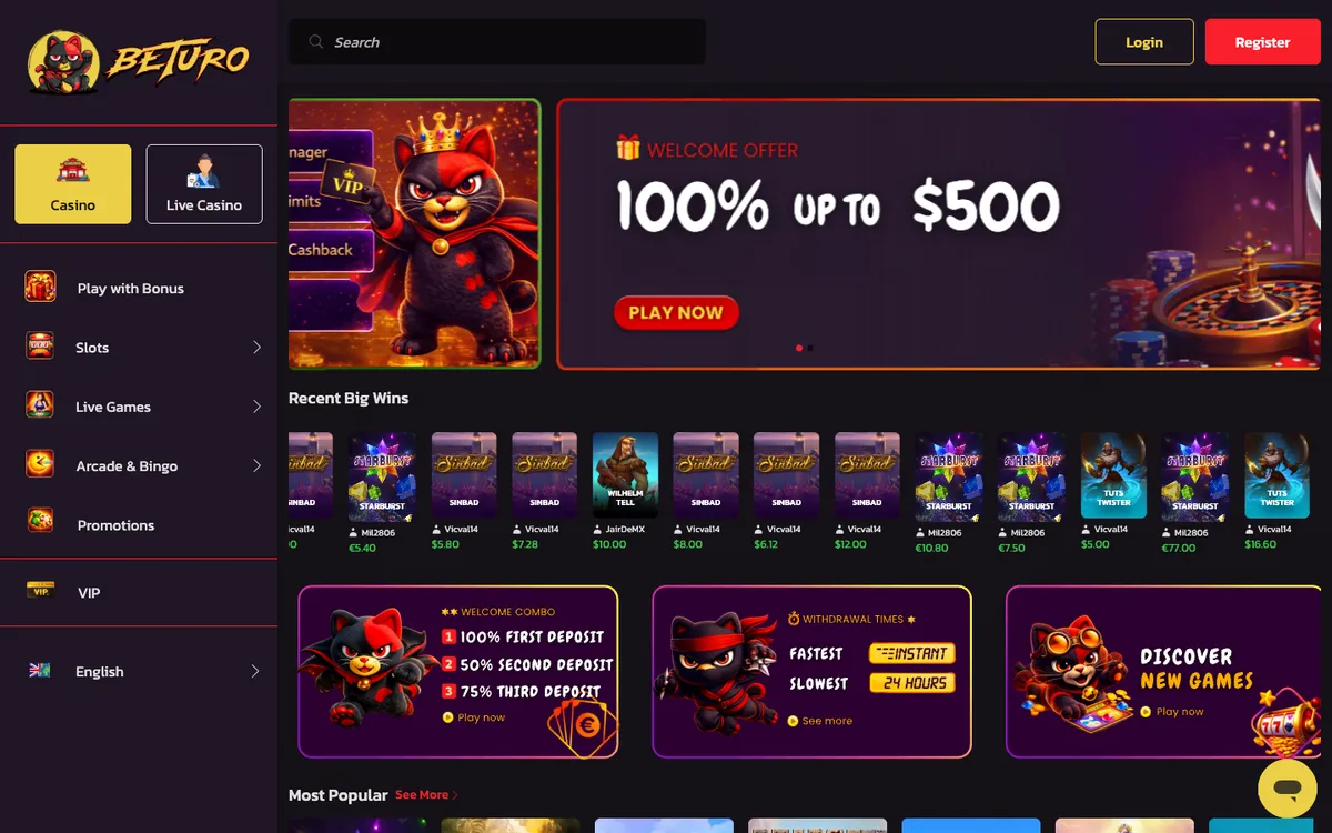 Beturo Casino — Home page, captured from Canada