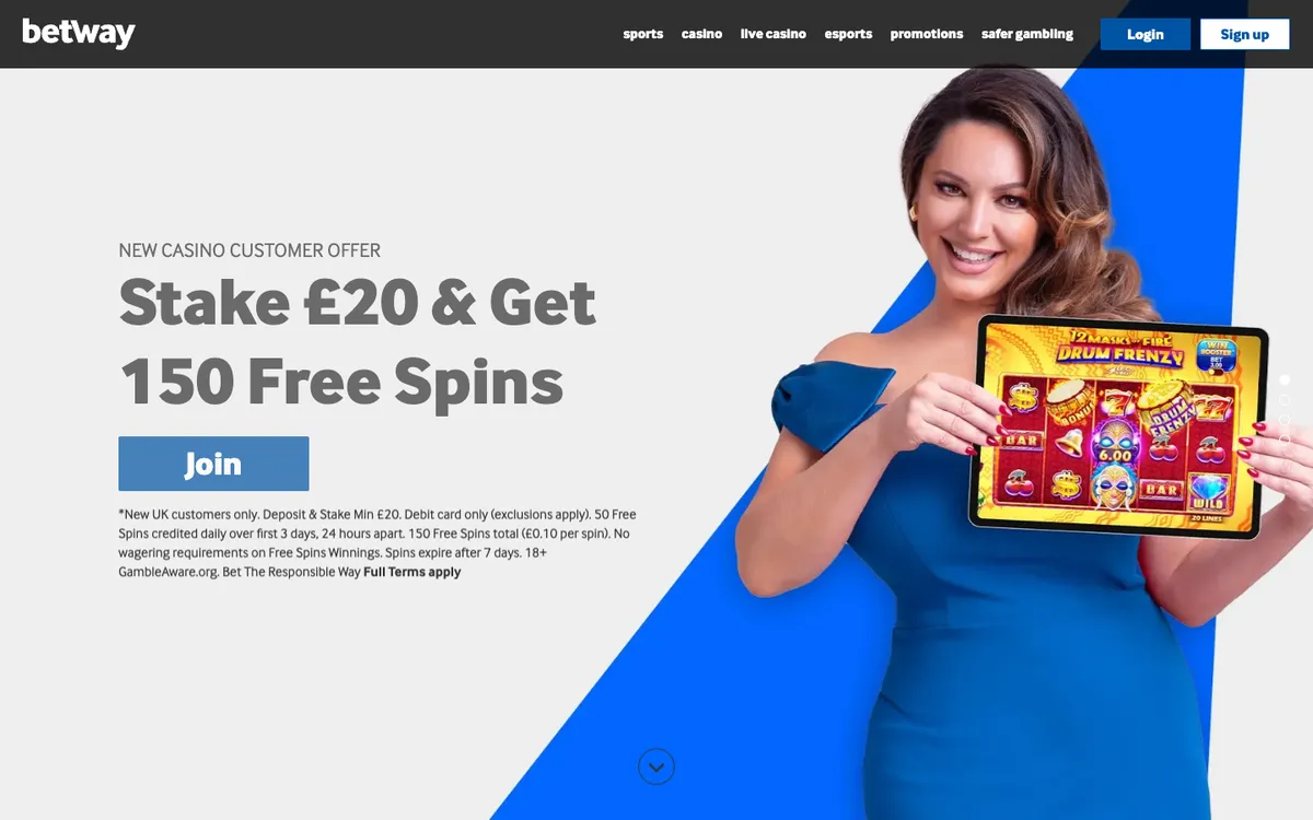Betway Casino — Home page, captured from United Kingdom