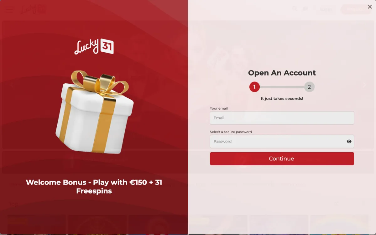 Lucky 31 Casino — Sign-up, captured from United Kingdom