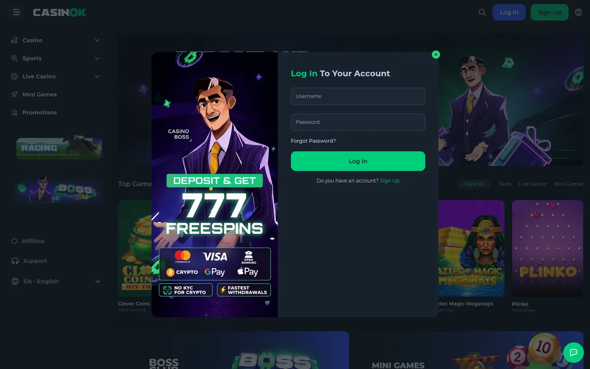CasinOK — Sign-up, captured from Austria