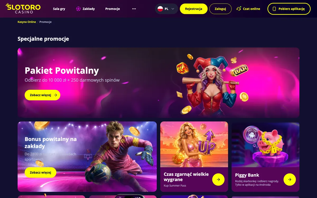Slotoro Casino — «Акции», снято из страны Польша