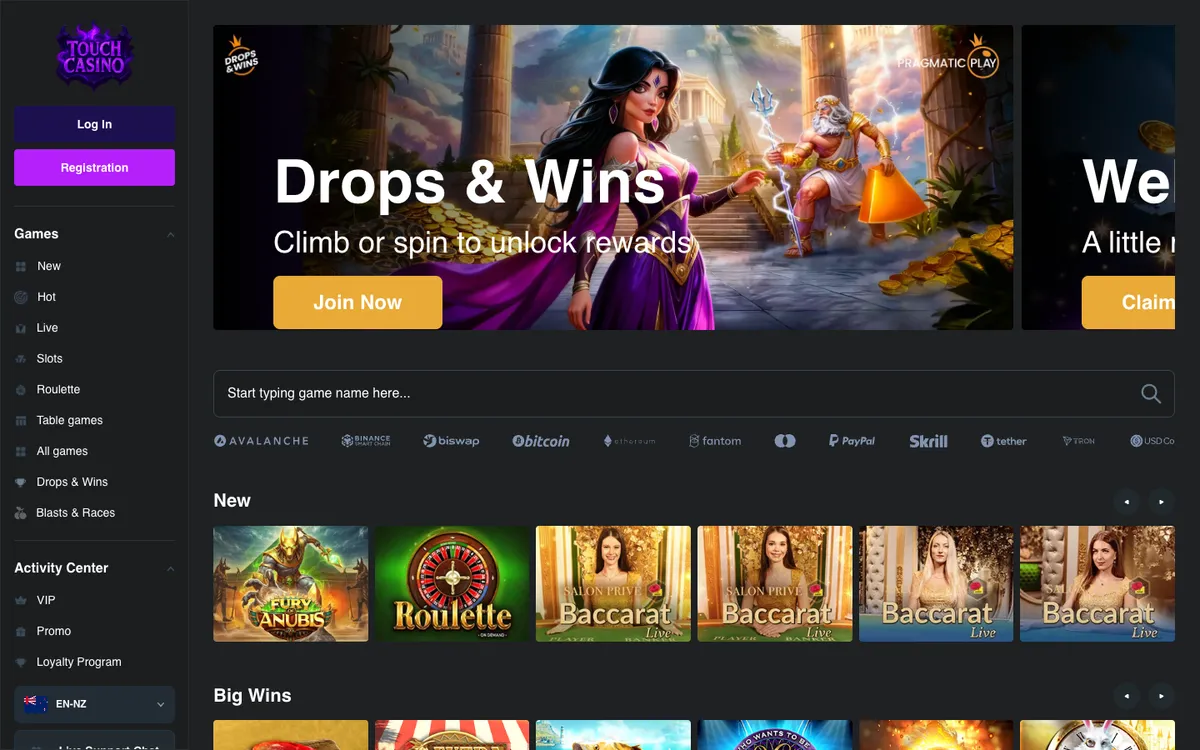 Touch Casino — «Главная», снято из страны Новая Зеландия
