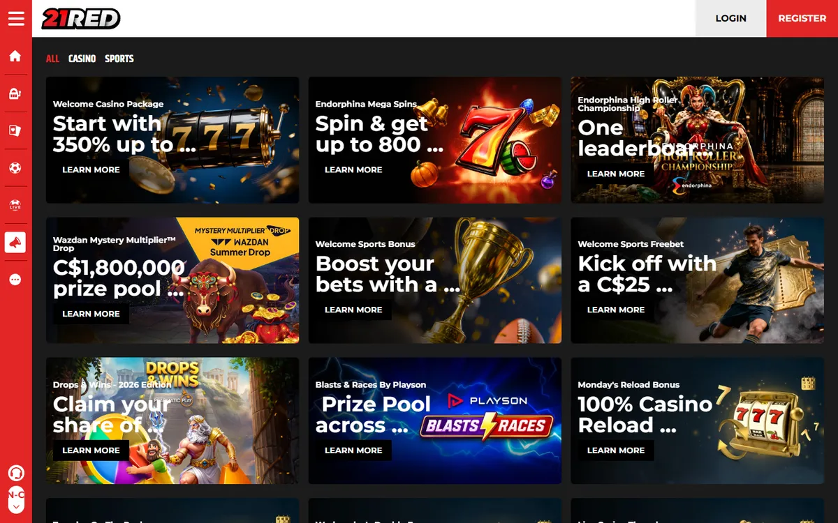 21.red Casino — Promotions, captured from Canada