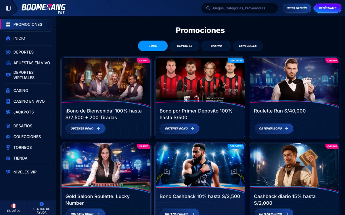 Boomerang-bet Casino — Promotions, captured from Peru