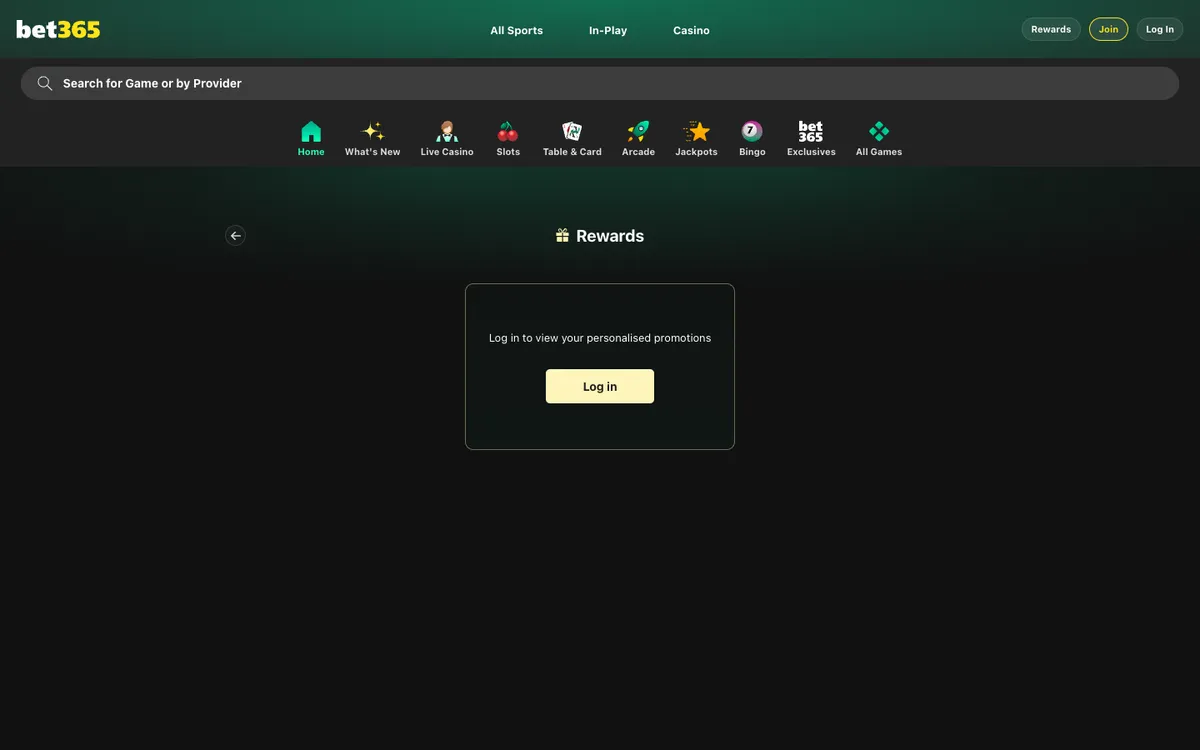 bet365 Casino — Promotions, captured from Japan