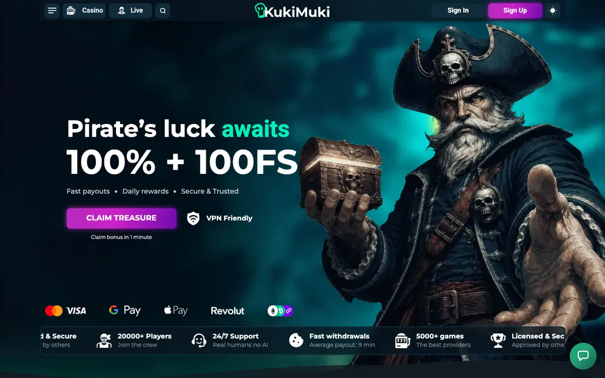 KukiMuki Casino — Home page, captured from Austria