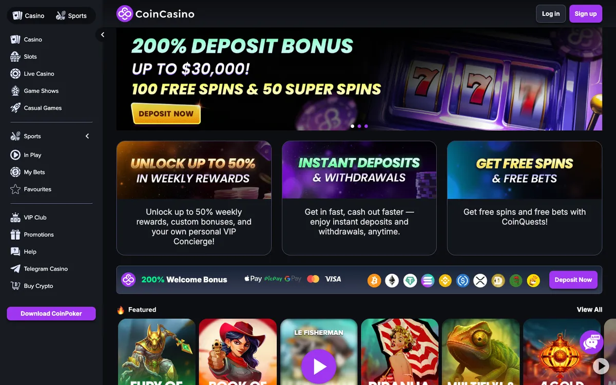 CoinCasino — «Главная», снято из страны Новая Зеландия