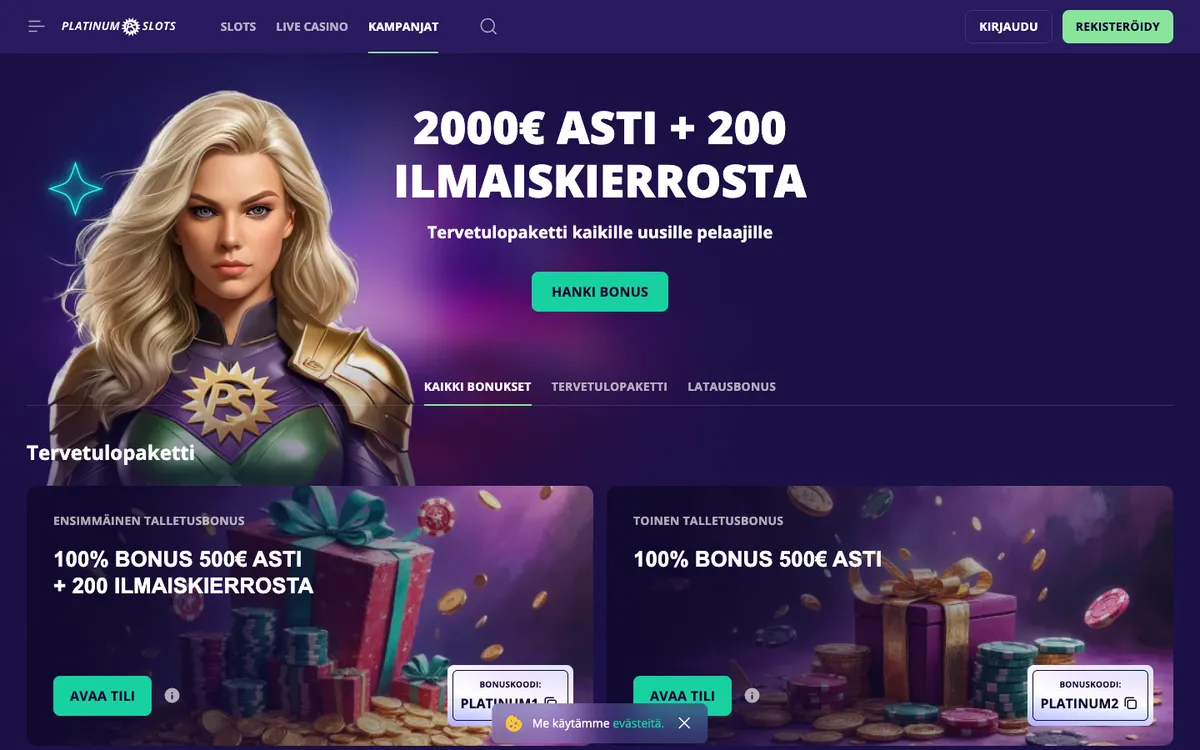 Platinumslots Casino — Promotions, captured from Finland