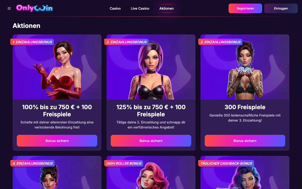 Only Win Casino — Promotions, captured from Austria
