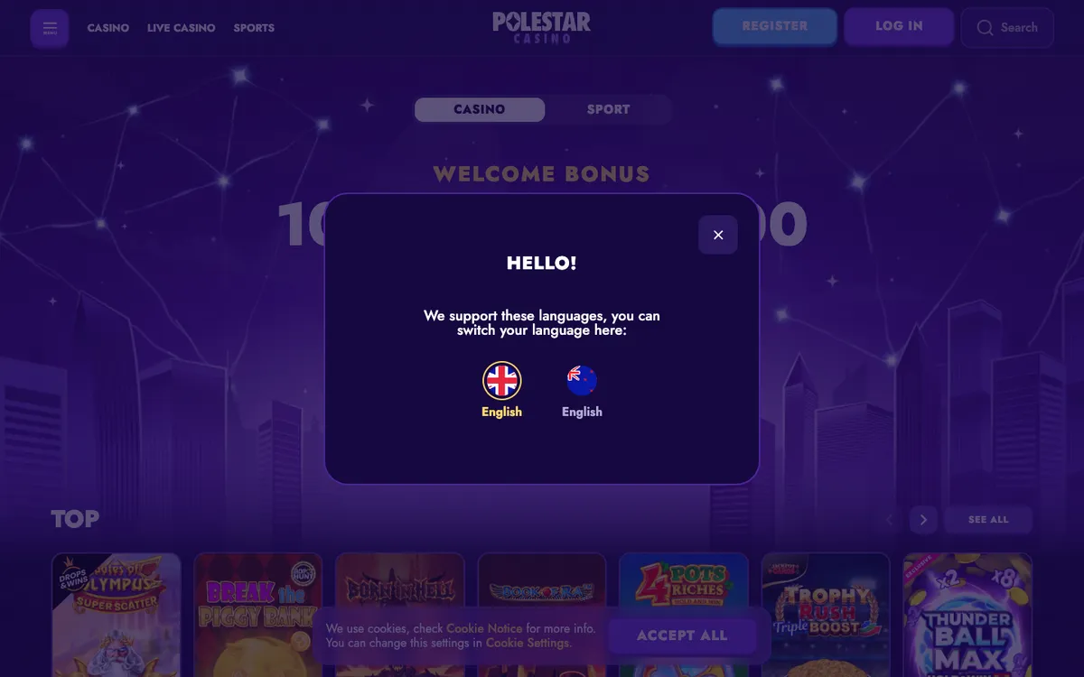 Polestar Casino — «Главная», снято из страны Новая Зеландия