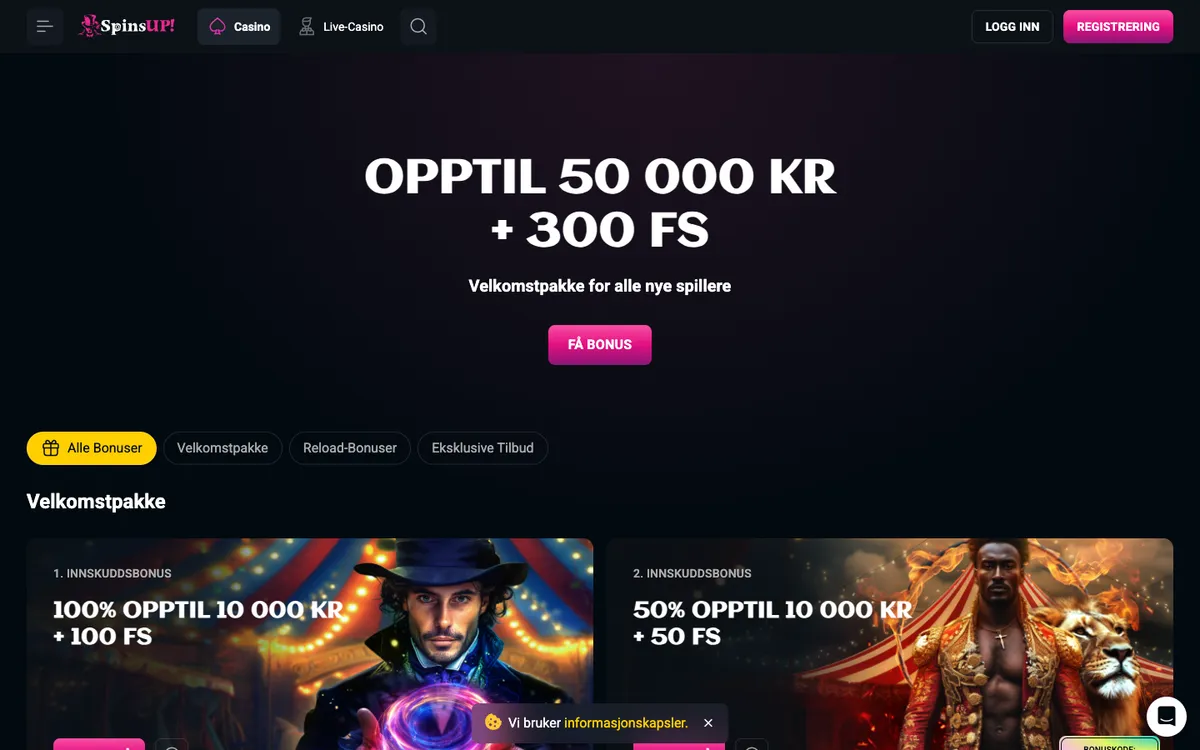SpinsUP Casino — Promotions, captured from Norway