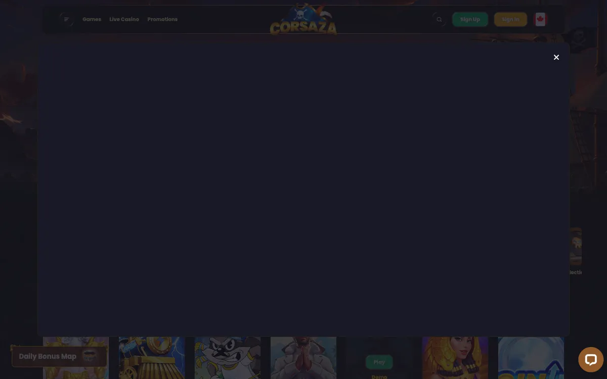 Corsaza Casino — Sign-up, captured from Canada