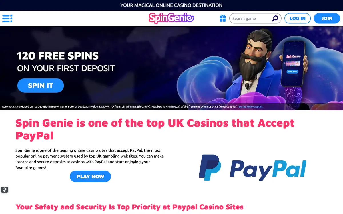 Spin Genie Casino — «Платежи», снято из страны Великобритания