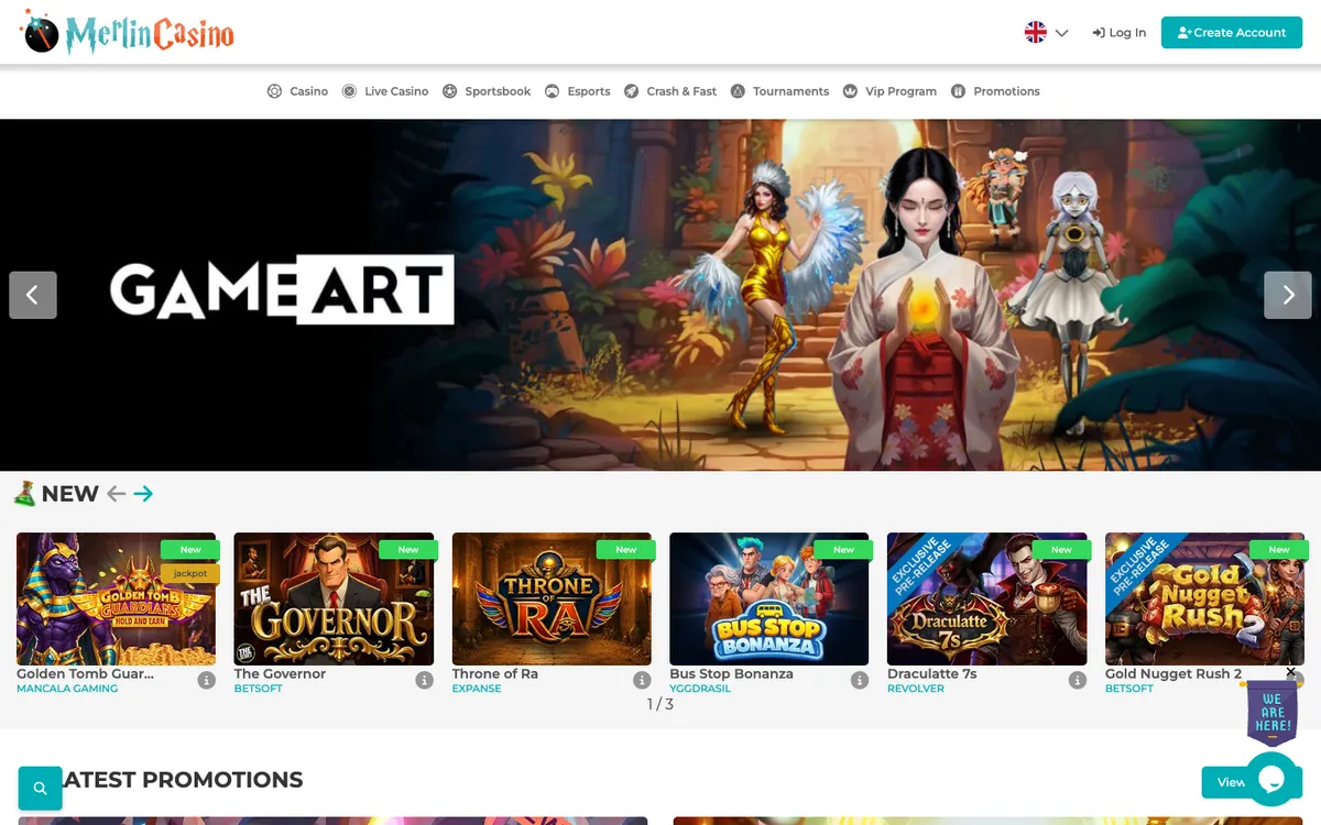 Merlin Casino — Home page, captured from Austria