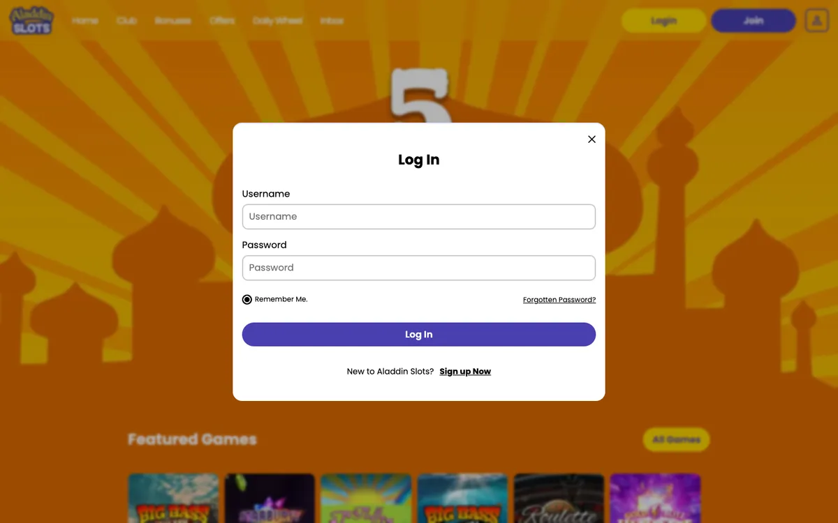 Aladdin Slots Casino — Sign-up, captured from United Kingdom