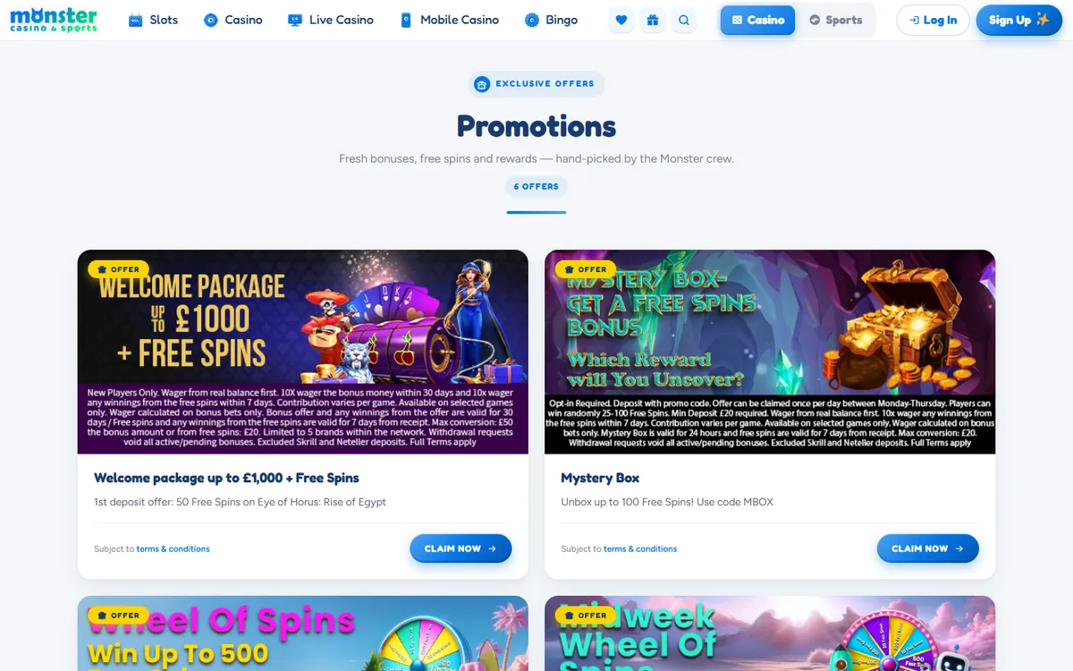 Monster Casino — Promotions, captured from Canada