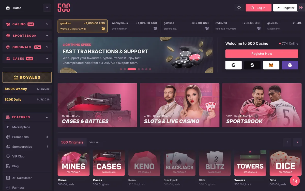 500 Casino — «Регистрация», снято из страны Сингапур