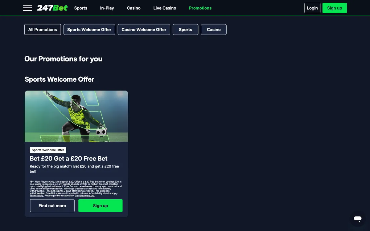 247Bet Casino — Promotions, captured from United Kingdom