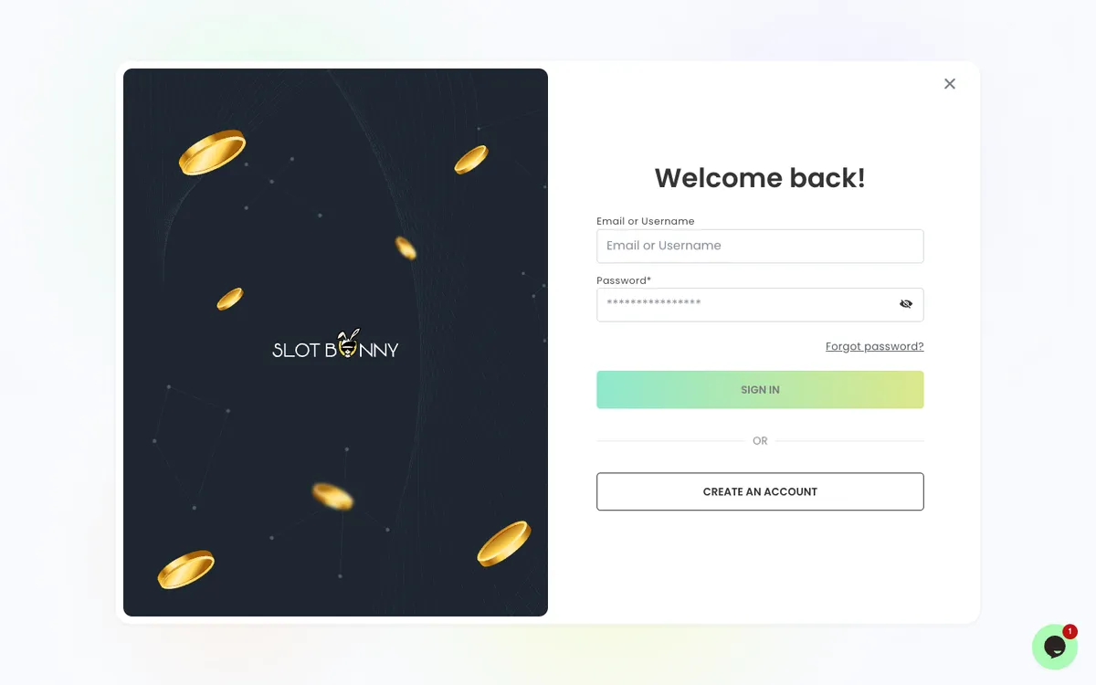 Slot Bunny Casino — Sign-up, captured from Austria
