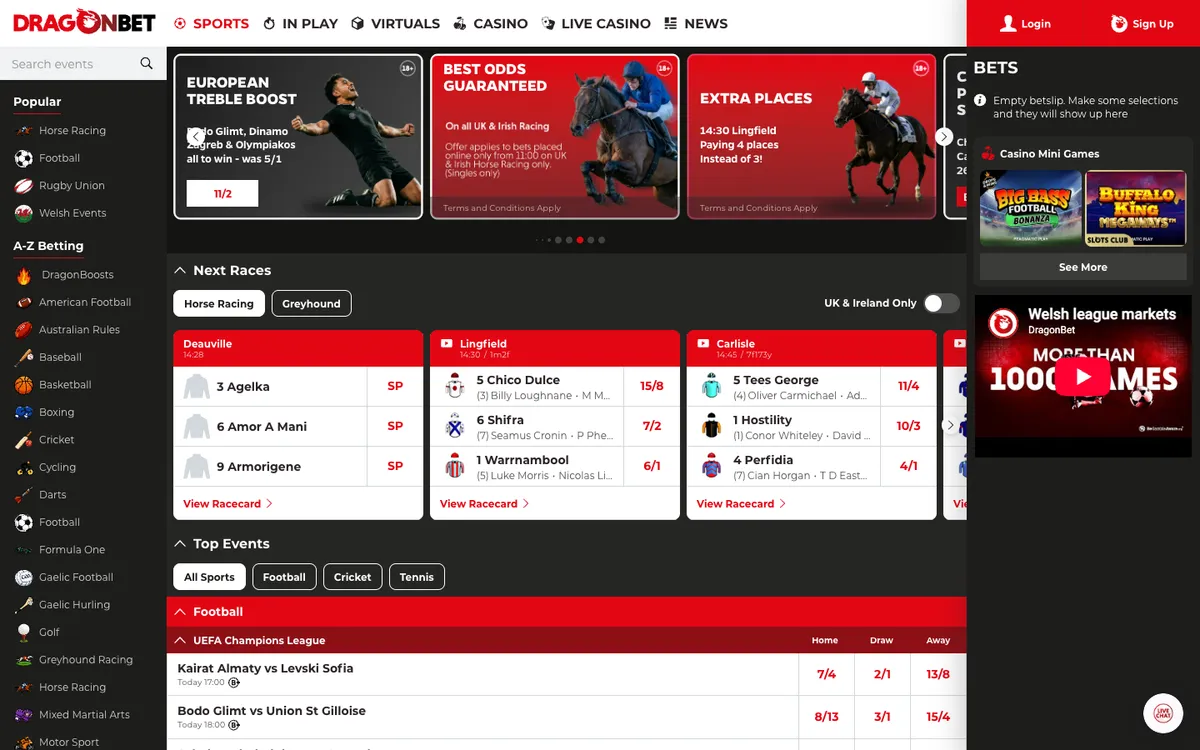 DragonBet Casino — «Главная», снято из страны Великобритания