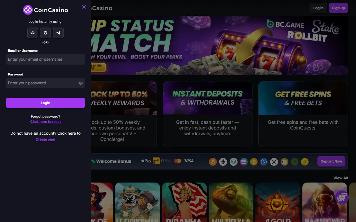 CoinCasino — Sign-up, captured from Canada
