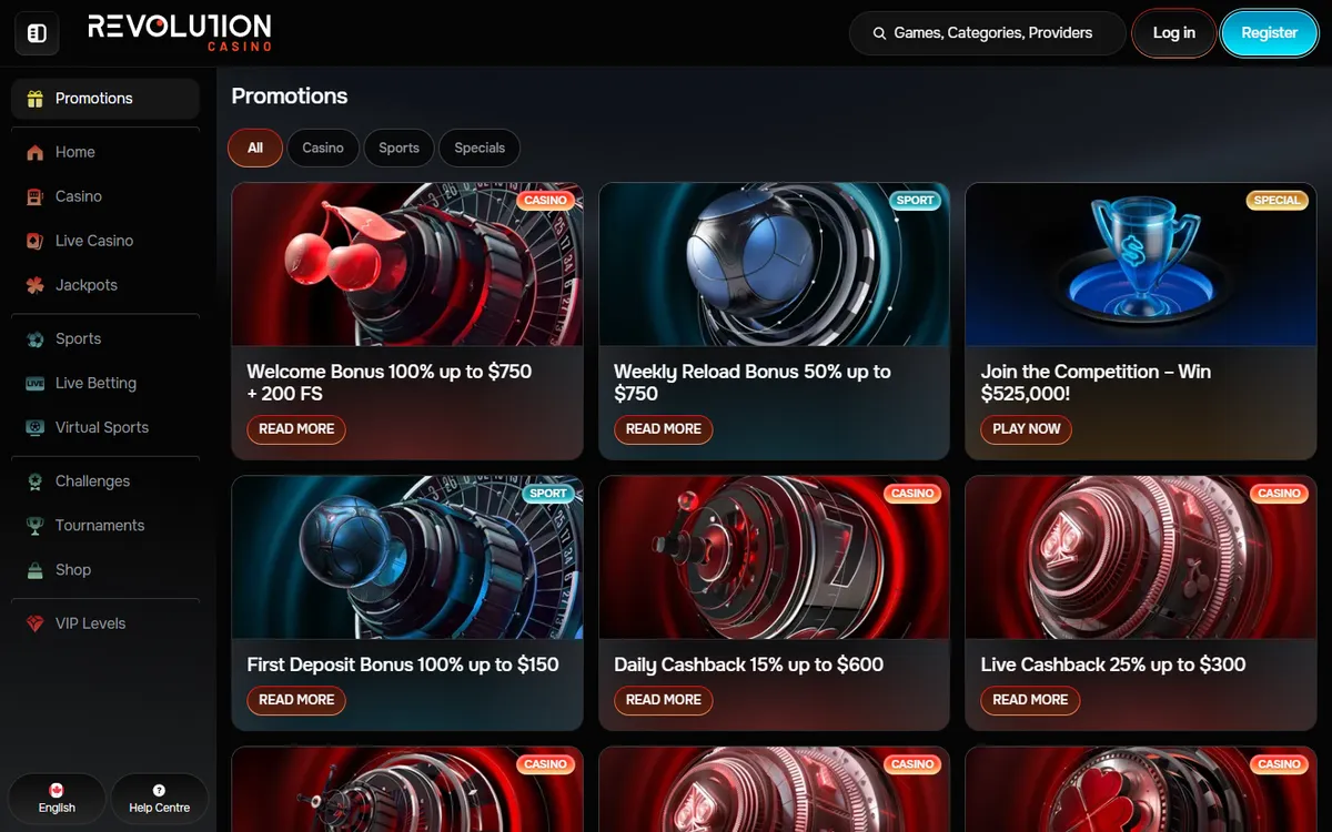 Revolution Casino — Promotions, captured from Canada