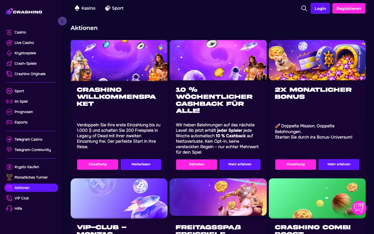 Crashino Casino — «Акции», снято из страны Германия